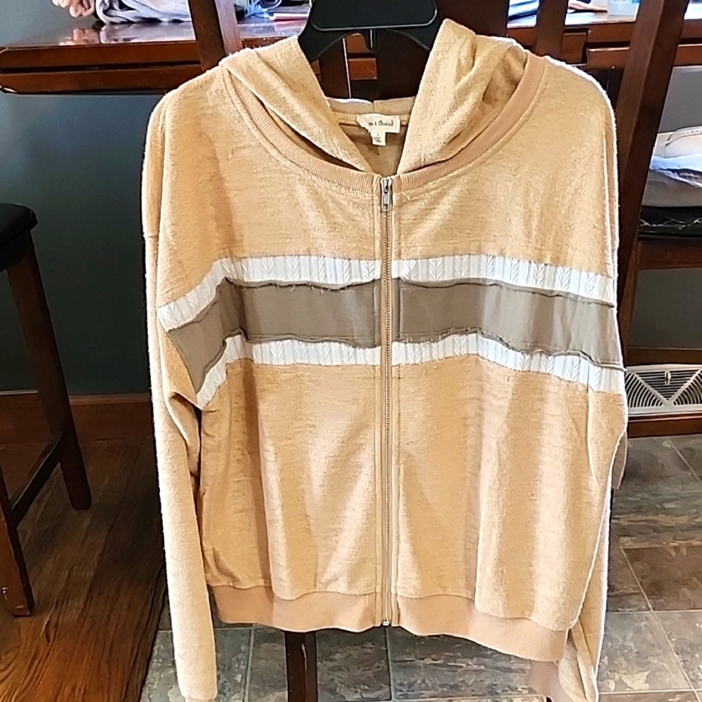 Hem & Thread Tan and White Hoodie